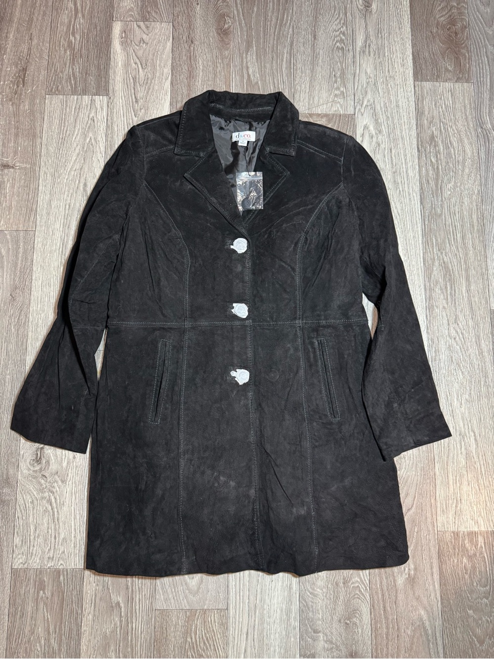 d&co. denim + company Leather Lined Long Blazer Jacket Button Women's Size M